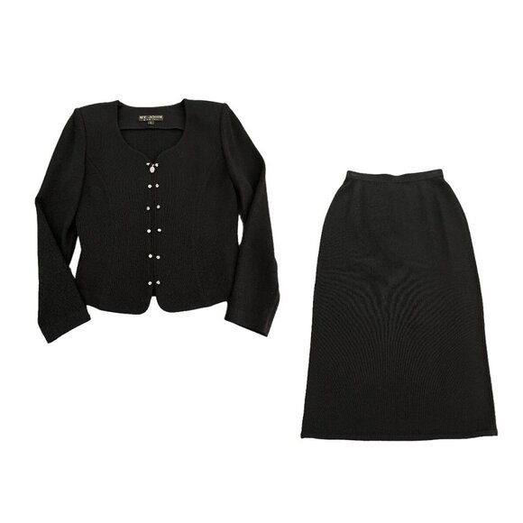 St. John Dresses & Skirts - St. John Basics Knit Black Full Zip Top & Skirt Set Rhinestone Embellished, Sz 4